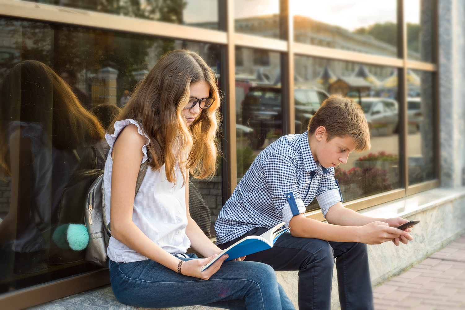 Children teen reading phone