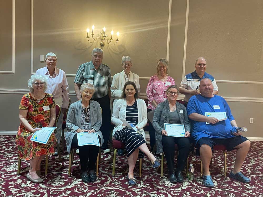 Several volunteers who attended the Ohio’s Hospice of Dayton Volunteer Recognition Banquet in May were recognized for 3 years of service. Pictured in the front row (left to right) are: Patty DeVer, Mary Herbst, Melanie Kavalunas, Lois Neidig, and Stephen Parrish. Pictured in the back row (left to right) are: Cathy Emmers, Chuck Farmer, Linda Pangborn, Zandra Woody, and David Weeks.