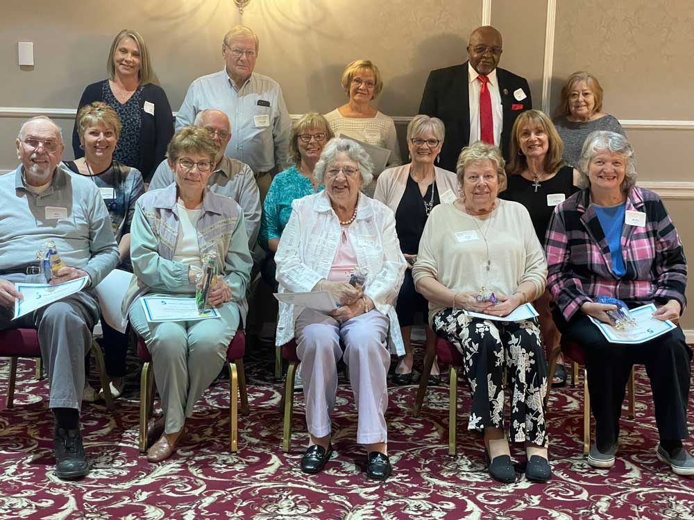 The following volunteers were recognized for 5 years of service at the Ohio’s Hospice of Dayton Volunteer Recognition Banquet. Pictured in the front row (left to right) are: Phil Dei Dolori, Donna Czechowski, Donna Grote, Judy Ireton, and Anita Krull. Pictured in the middle row (left to right) are: Jennifer Cundiff, Mike Cornelius, Bonnie Campbell, Lynn Braden, and Candy Clark. Pictured in the back row (left to right) are: Ali Gezinski, George Loney, Harriet Loney, John Oliver, and Cheryl Oney.
