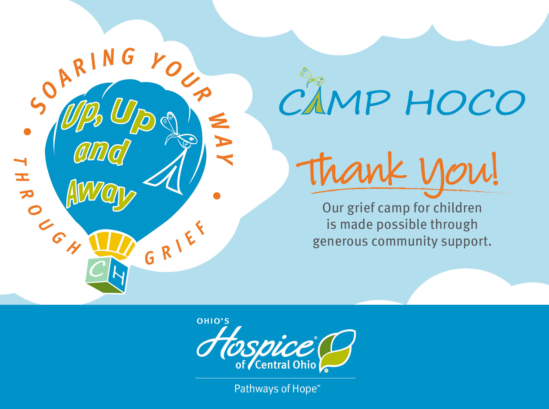 Camp HOCO | Thank you! | Our children's grief camp is made possible by generous support | Ohio's Hospice of Central Ohio