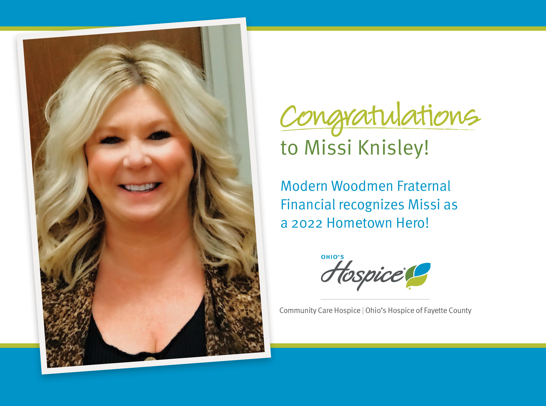 Congratulations to Missi Knisley! Modern Woodmen Fraternal Financial recognizes Missi as a 2022 Hometown Hero!