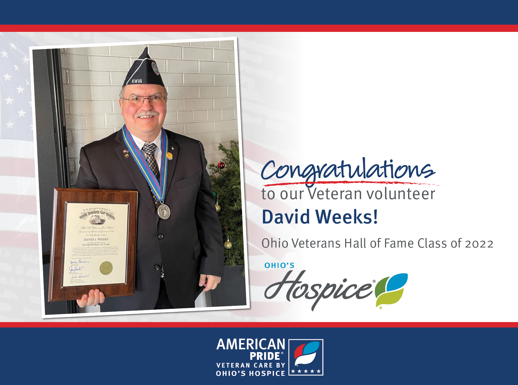 Congratulations to our Veteran volunteer David Weeks! Ohio Veterans Hall of Fame Class of 2022