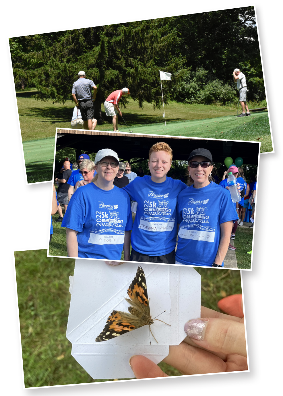 Events banner graphic for slider. Golf event. Walk event. Butterfly event.