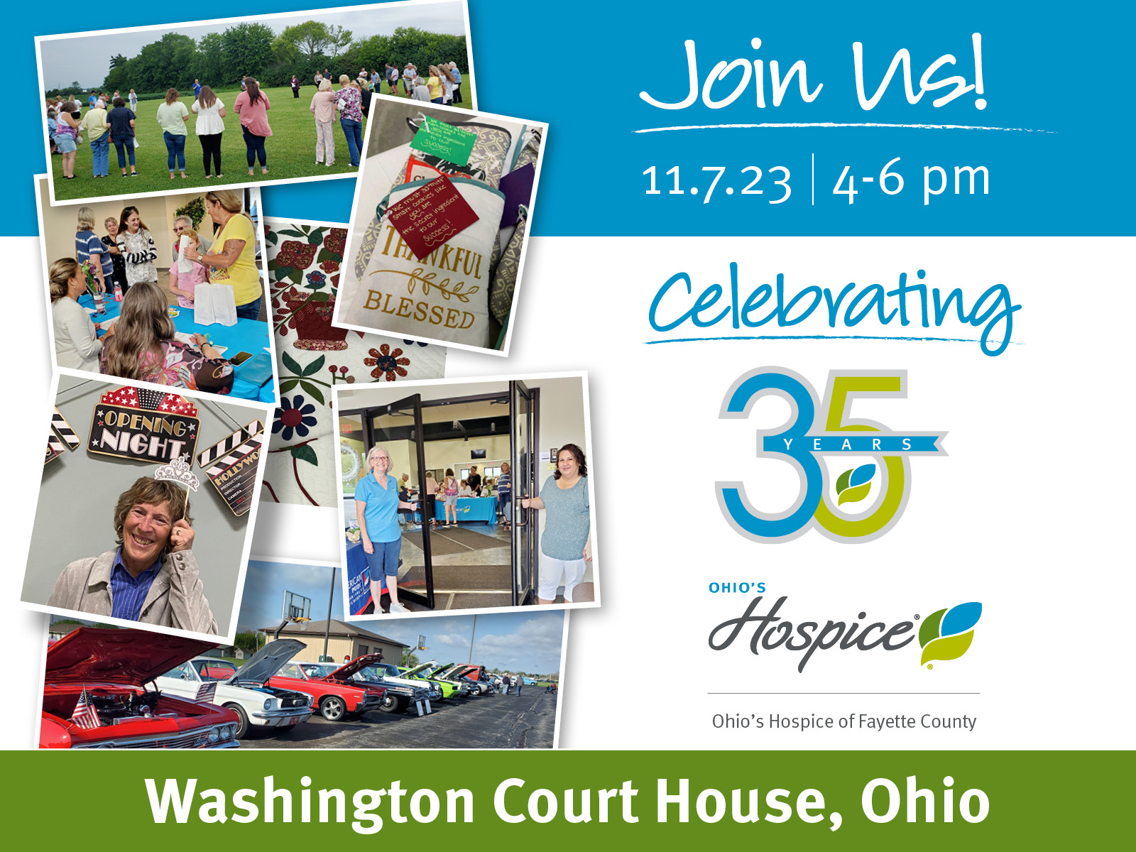 You're invited! 11.7.2023. 35th Anniversary. Ohio's Hospice of Fayette County