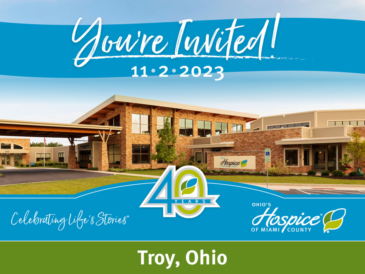 You're invited! 11.2.2023. 40th Anniversary. Ohio's Hospice of Miami County