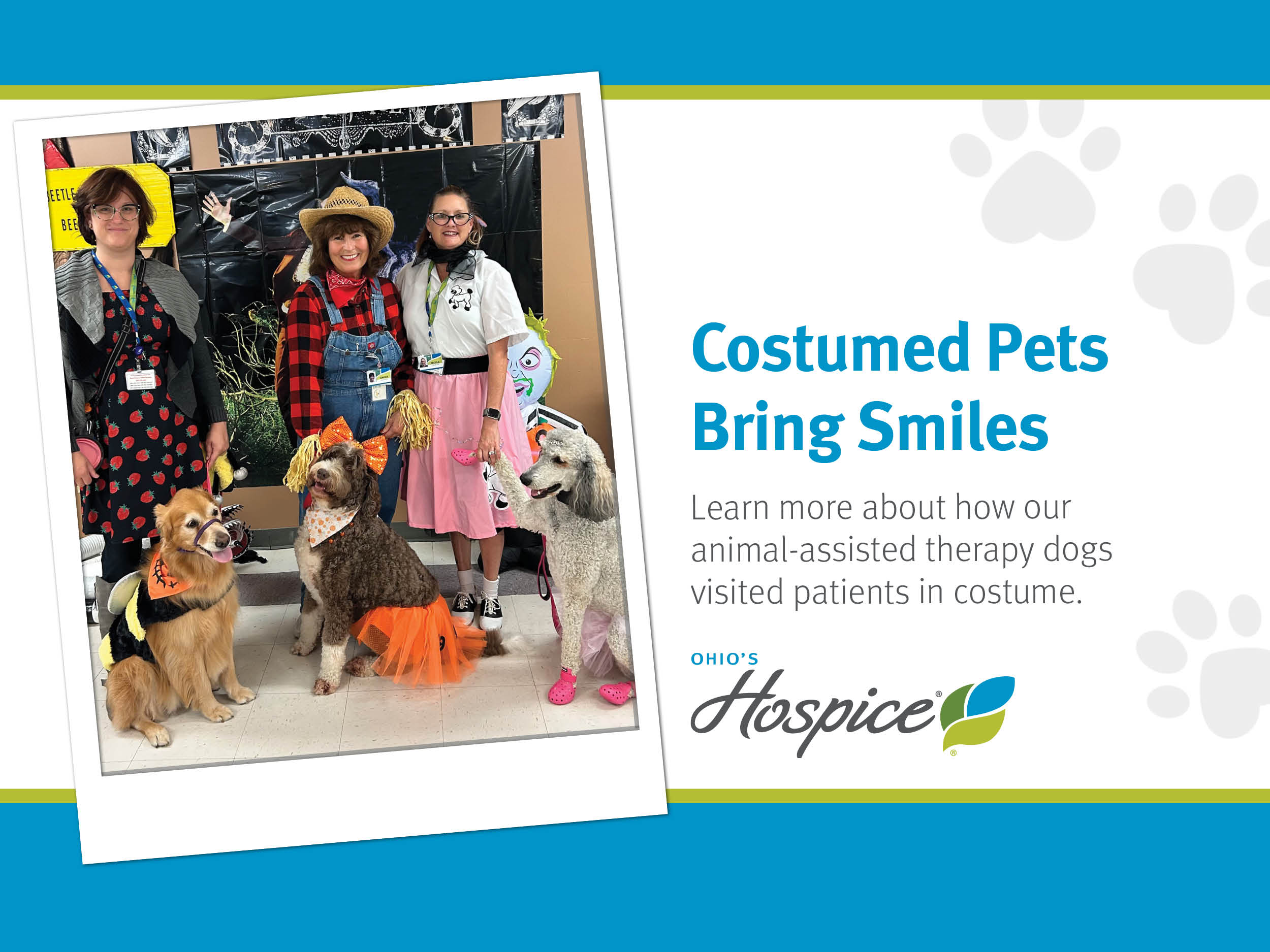 Costumed pets bring smiles. Ohio's Hospice