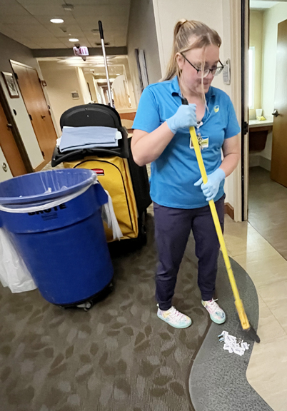Hospitality team cleaning the hallways
