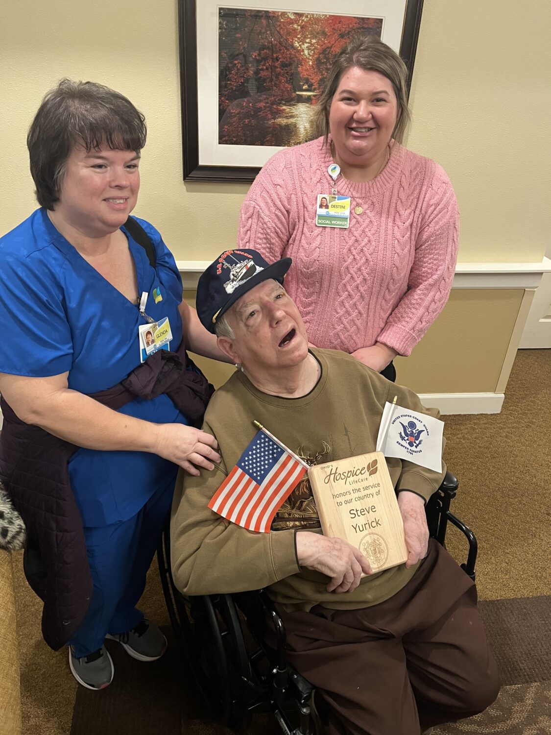 Veteran Steve Yurick with Ohio's Hospice nurse and social worker