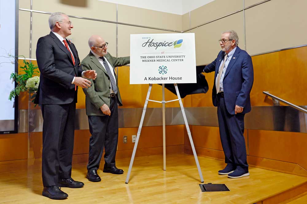 Dr. John Warner, CEO of The Ohio State University Wexner Medical Center; Alfred Kobacker; and Kent Anderson, President and CEO of Ohio’s Hospice