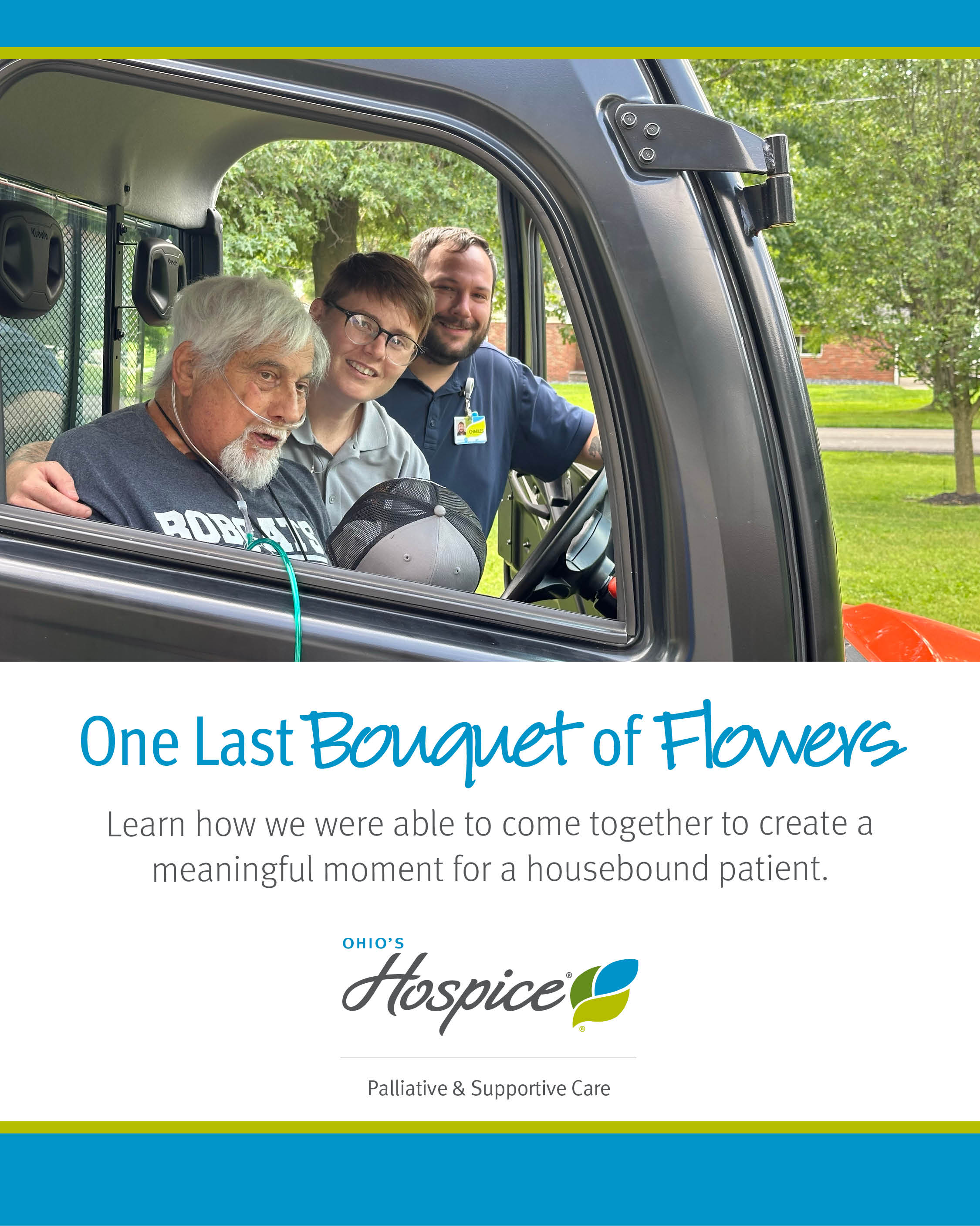 One Last Bouquet housebound patient sitting in a cart exploring his gardens